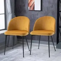 Set of 2 Dining Chairs - Yellow, Velvet