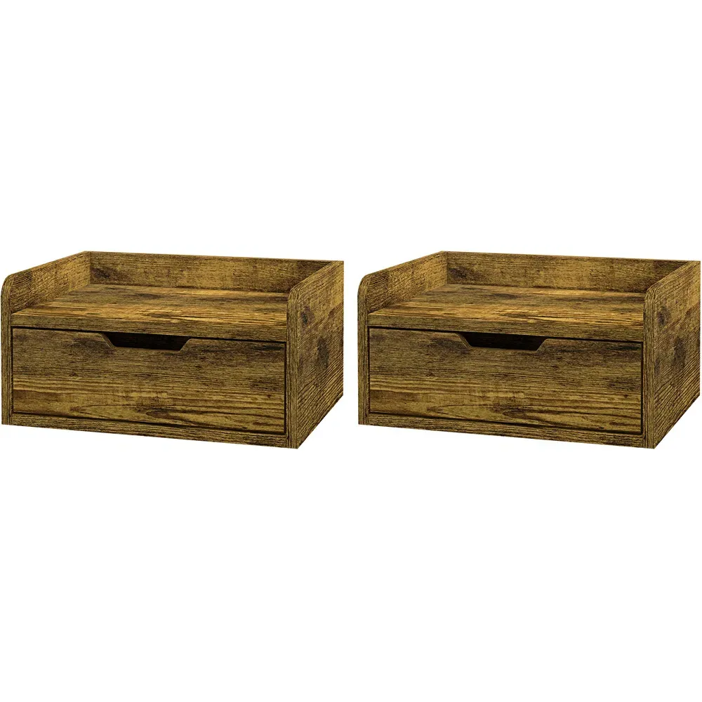 Set of 2 Floating Nightstands with Drawers - Brown