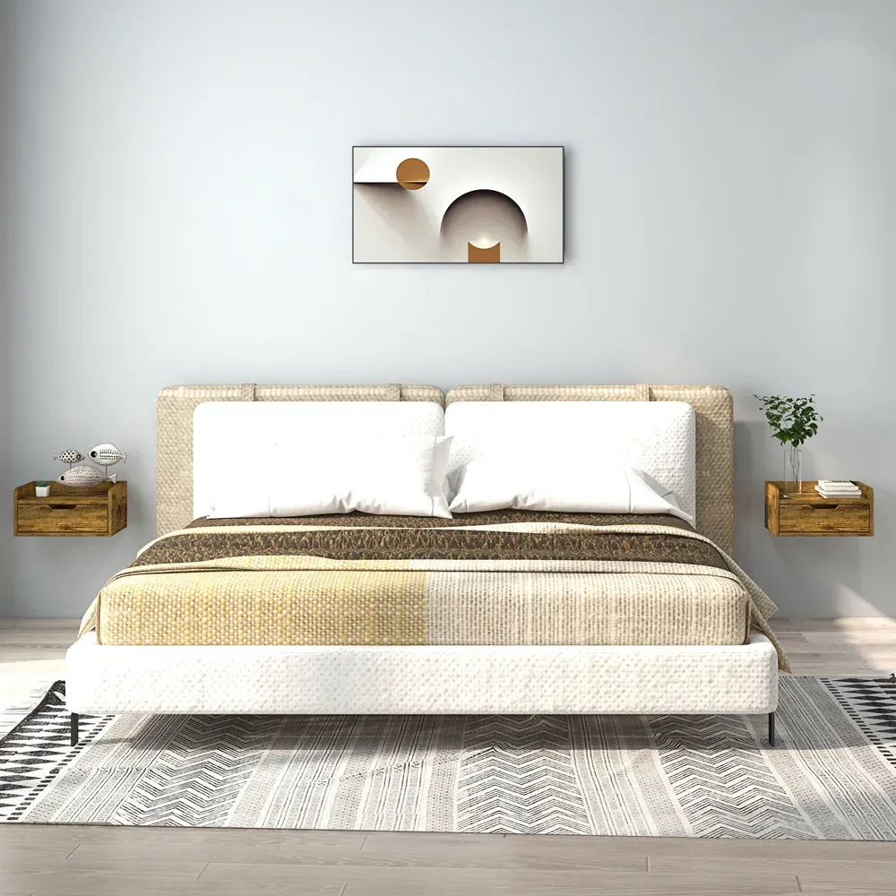 Set of 2 Floating Nightstands with Drawers - Brown