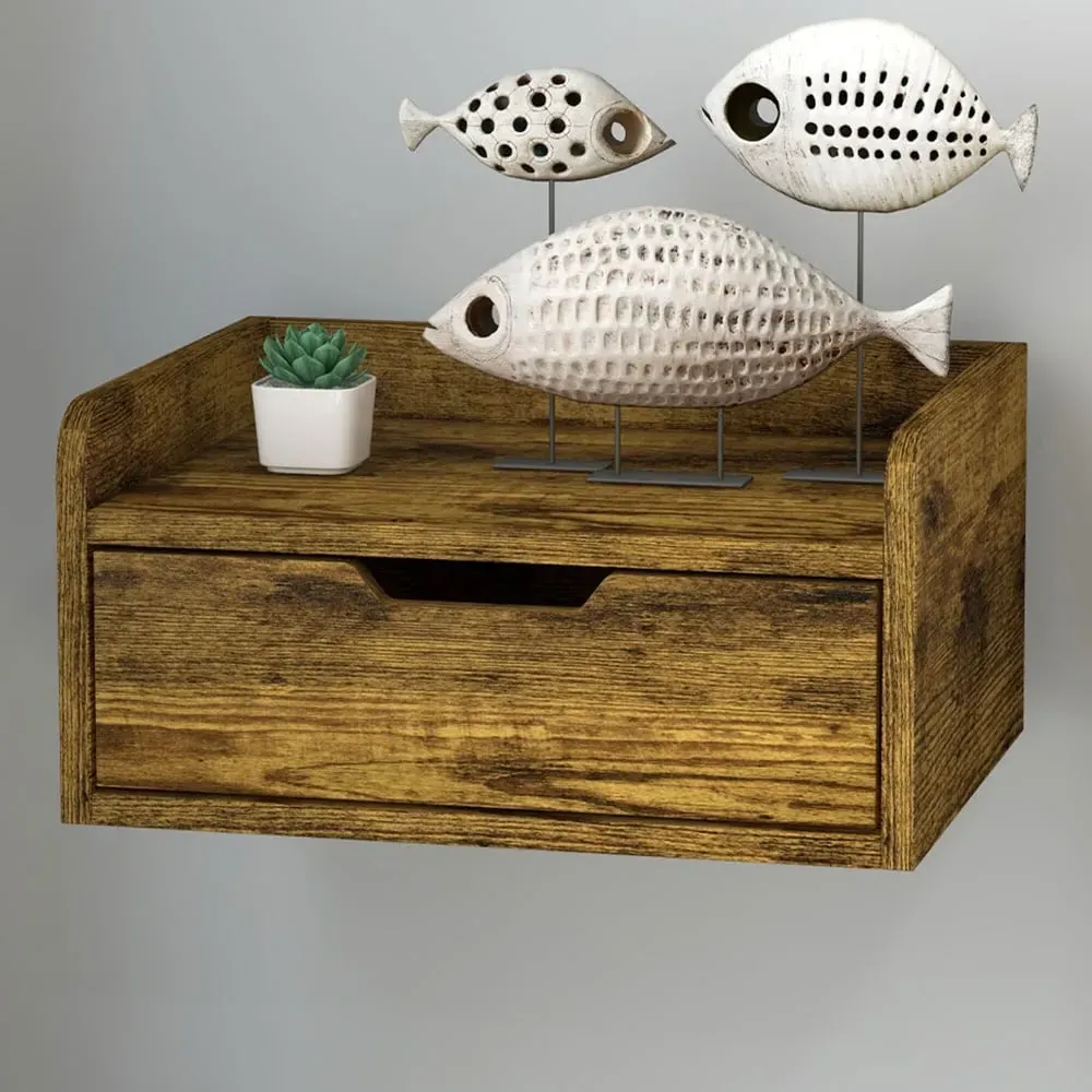 Set of 2 Floating Nightstands with Drawers - Brown image