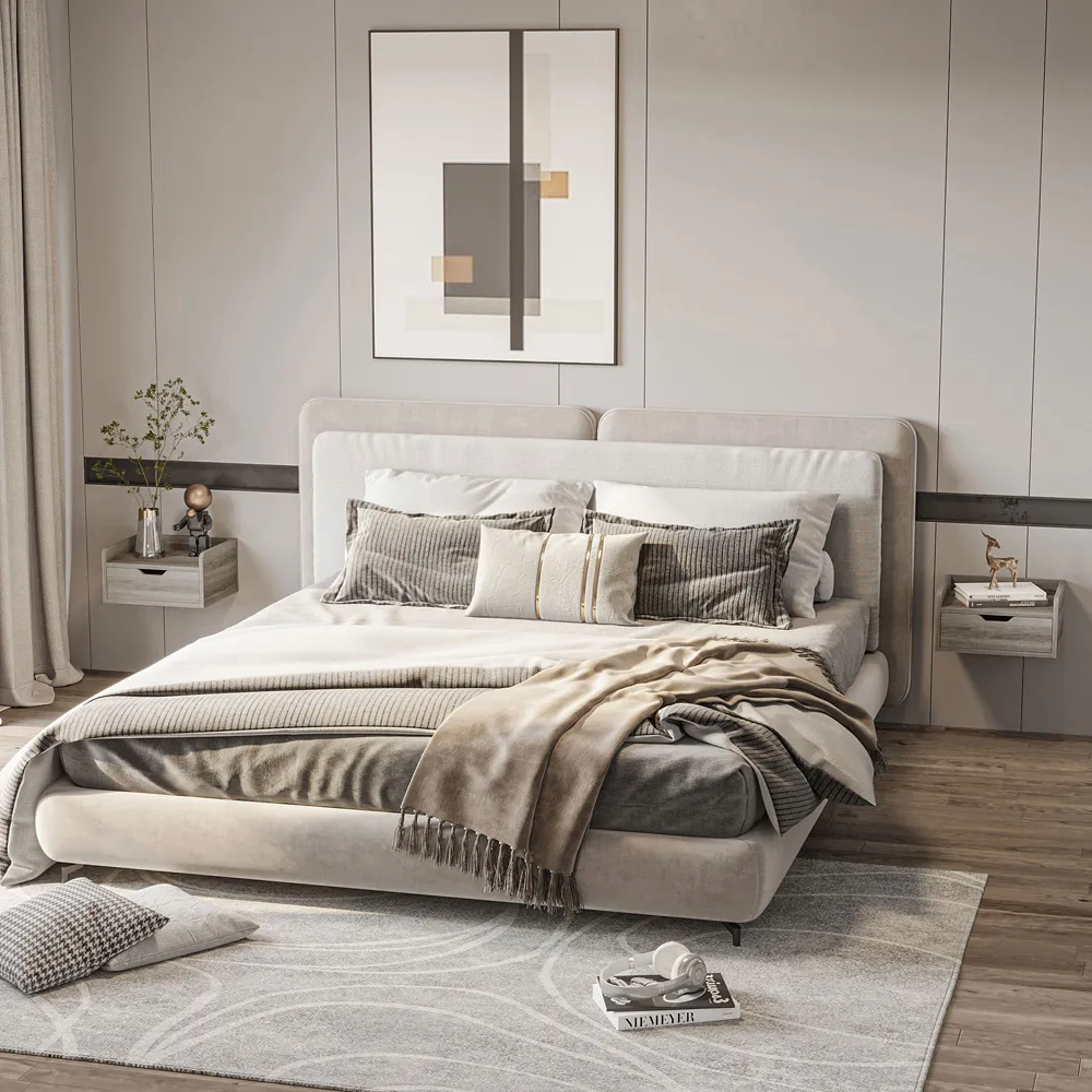 Set of 2 Floating Nightstands with Drawers - Grey