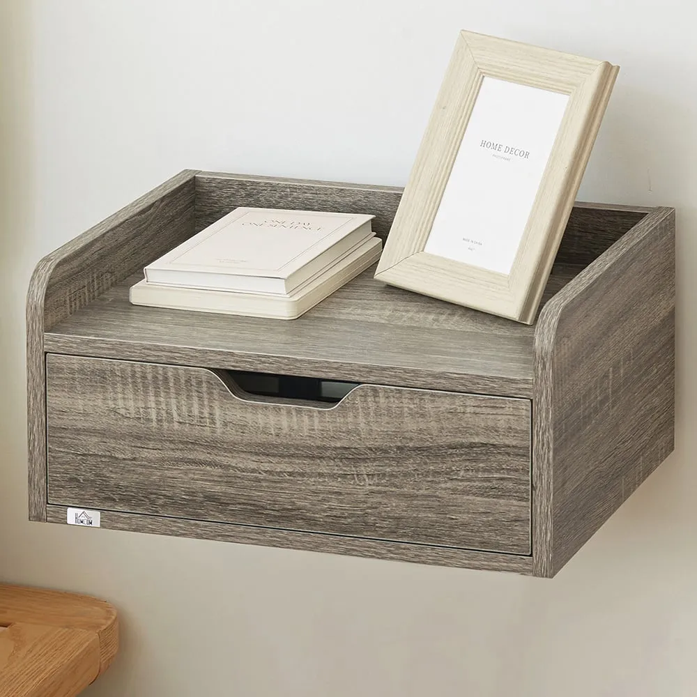 Set of 2 Floating Nightstands with Drawers - Grey