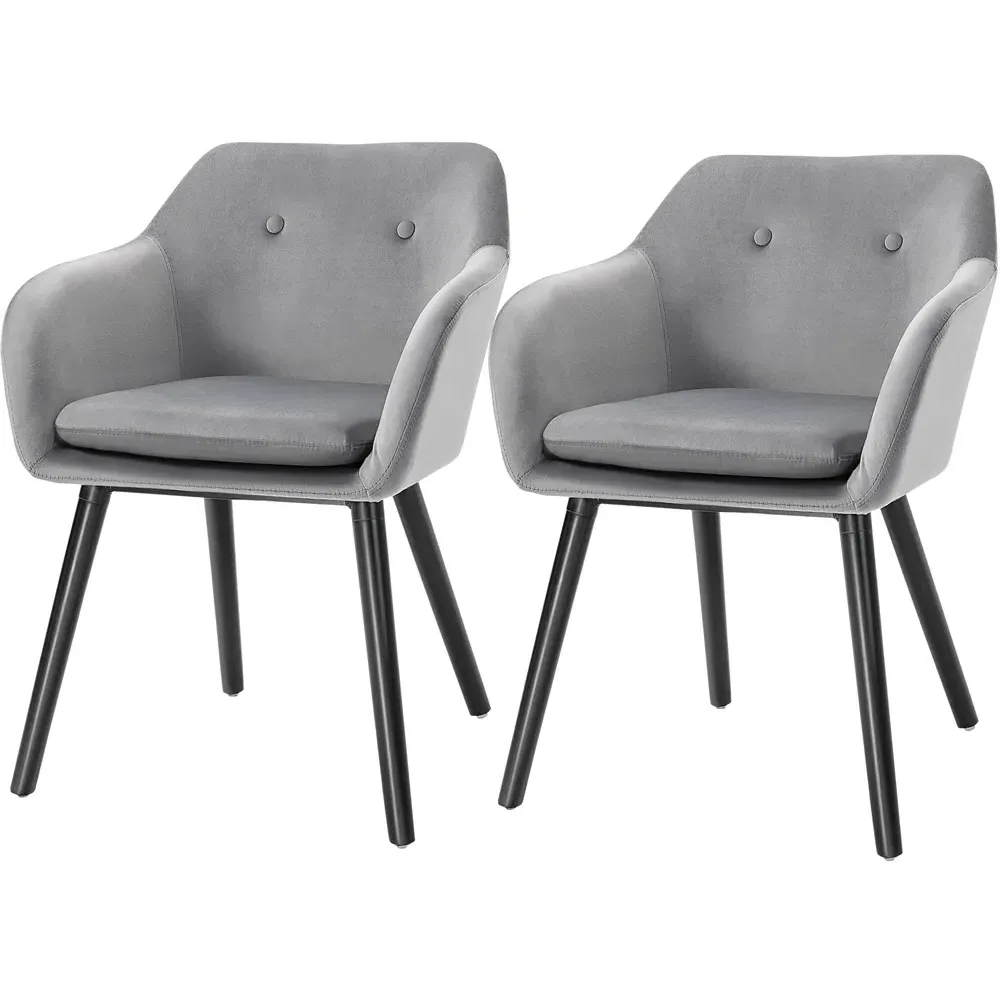 Set of 2 Tub Dining Chairs with Armrests - Grey, Velvet