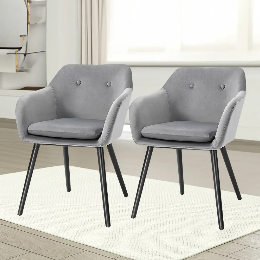 Set of 2 Tub Dining Chairs with Armrests - Grey, Velvet