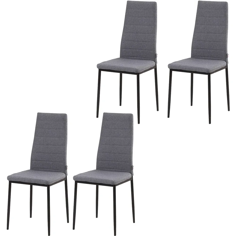 Set of 4 Dining Chairs - Grey, Linen Touch Fabric