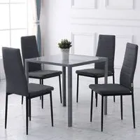 Set of 4 Dining Chairs - Grey, Linen Touch Fabric