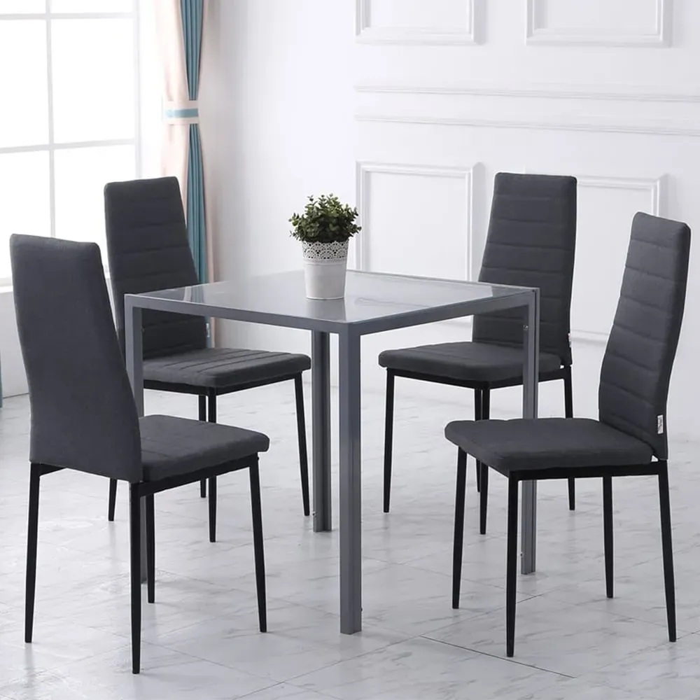Set of 4 Dining Chairs - Grey, Linen Touch Fabric image