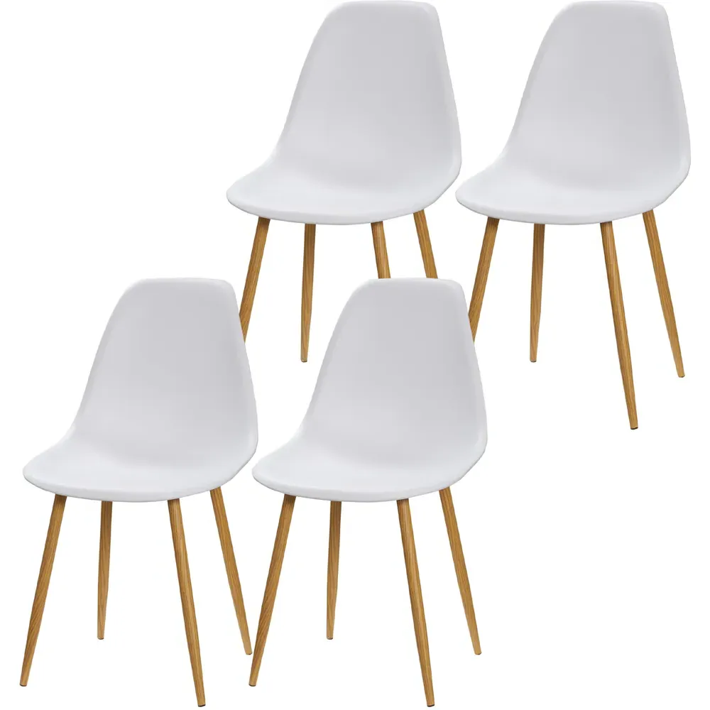 Set of 4 Dining Chairs with Curved Seats - White