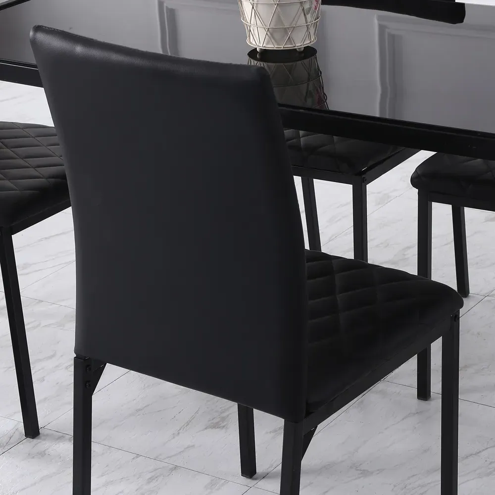 Set of 4 Dining Chairs with Diamond Pattern - Black, Faux Leather