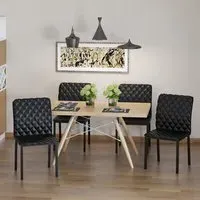 Set of 4 Dining Chairs with Diamond Pattern - Black, Faux Leather