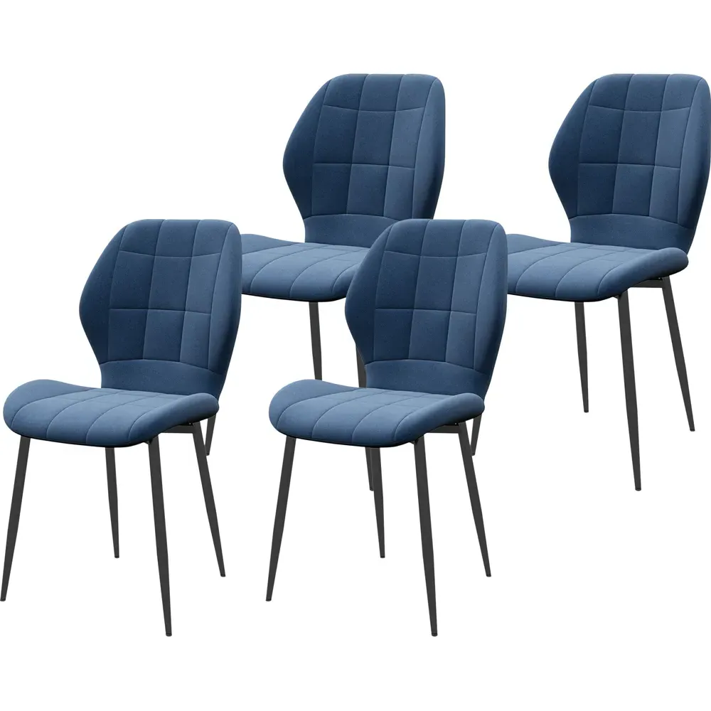 Set of 4 Dining Chairs with Tapered Legs - Dark Blue, Flannel