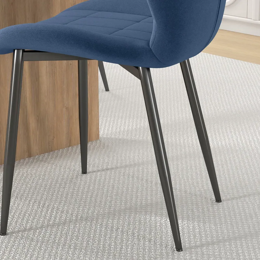 Set of 4 Dining Chairs with Tapered Legs - Dark Blue, Flannel