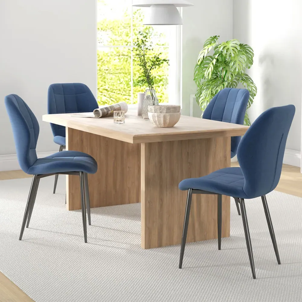 Set of 4 Dining Chairs with Tapered Legs - Dark Blue, Flannel