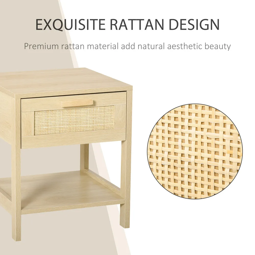 Side Table with Drawer - Natural, Rattan
