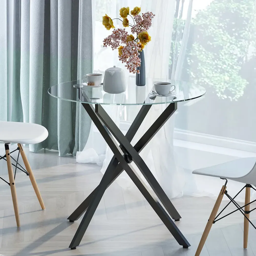Side Table with Glass Top - Black
