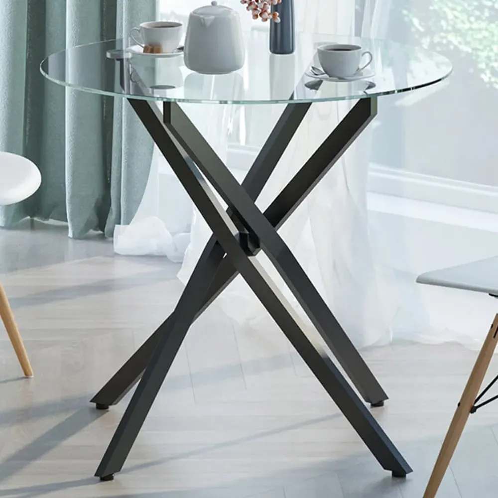 Side Table with Glass Top - Black