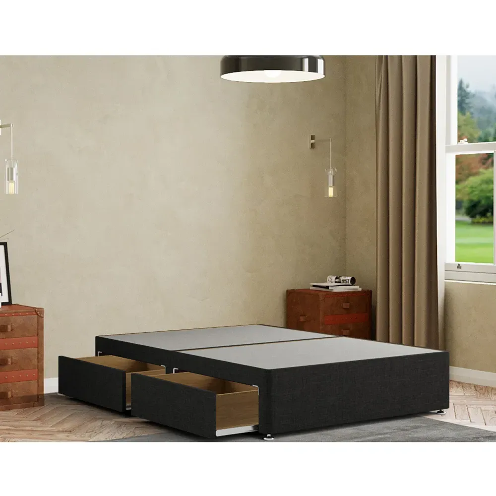 Simple Double Divan Base with 2 Drawers - Black, Linen