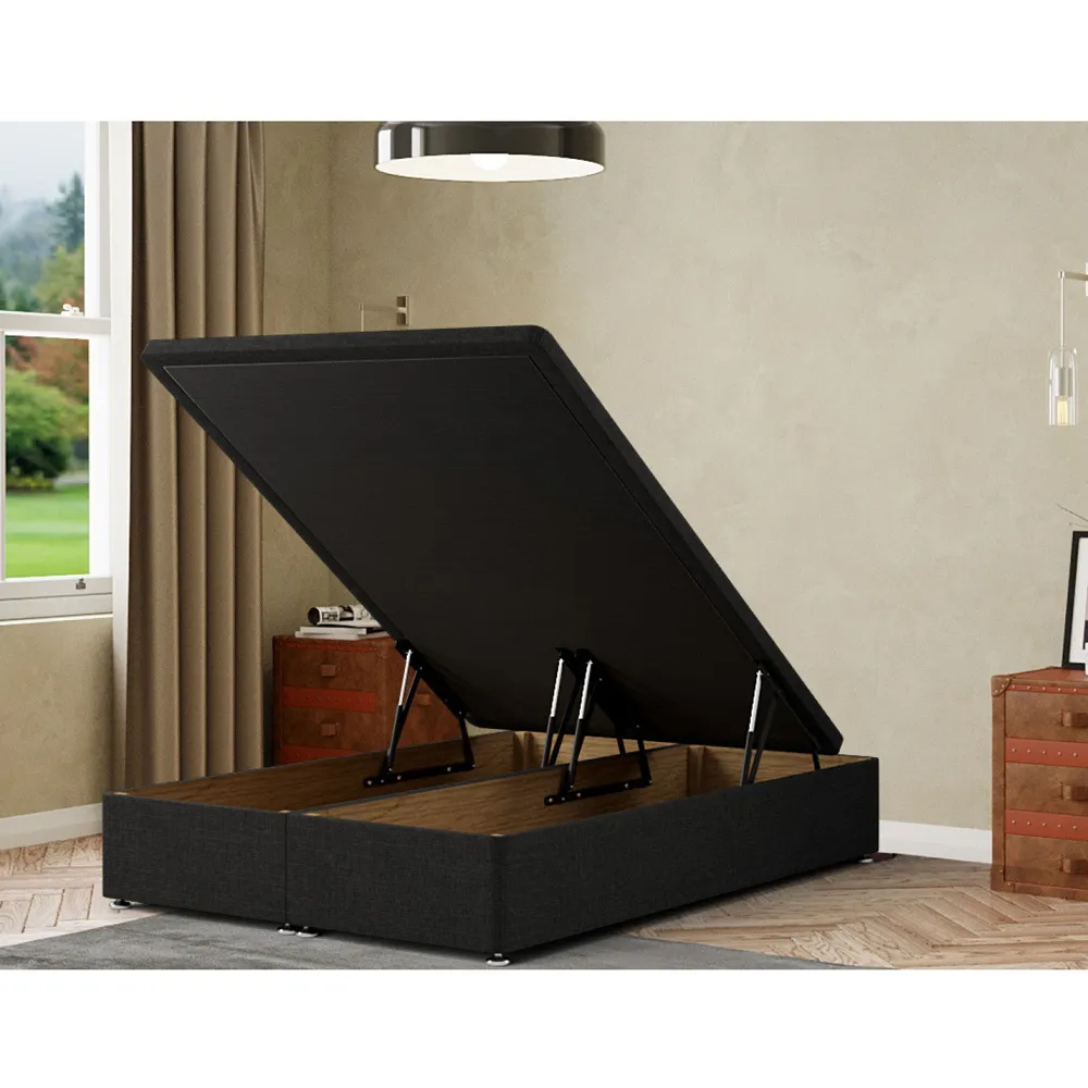 Simple Double Ottoman Divan Base with Storage - Black, Linen