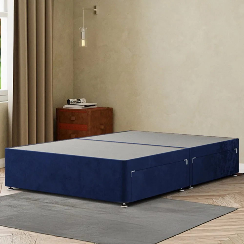 Simple King Size Divan Base with 2 Drawers - Blue, Plush