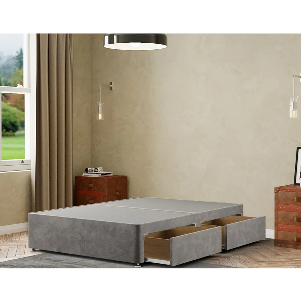 Simple King Size Divan Base with 2 Drawers - Silver, Plush