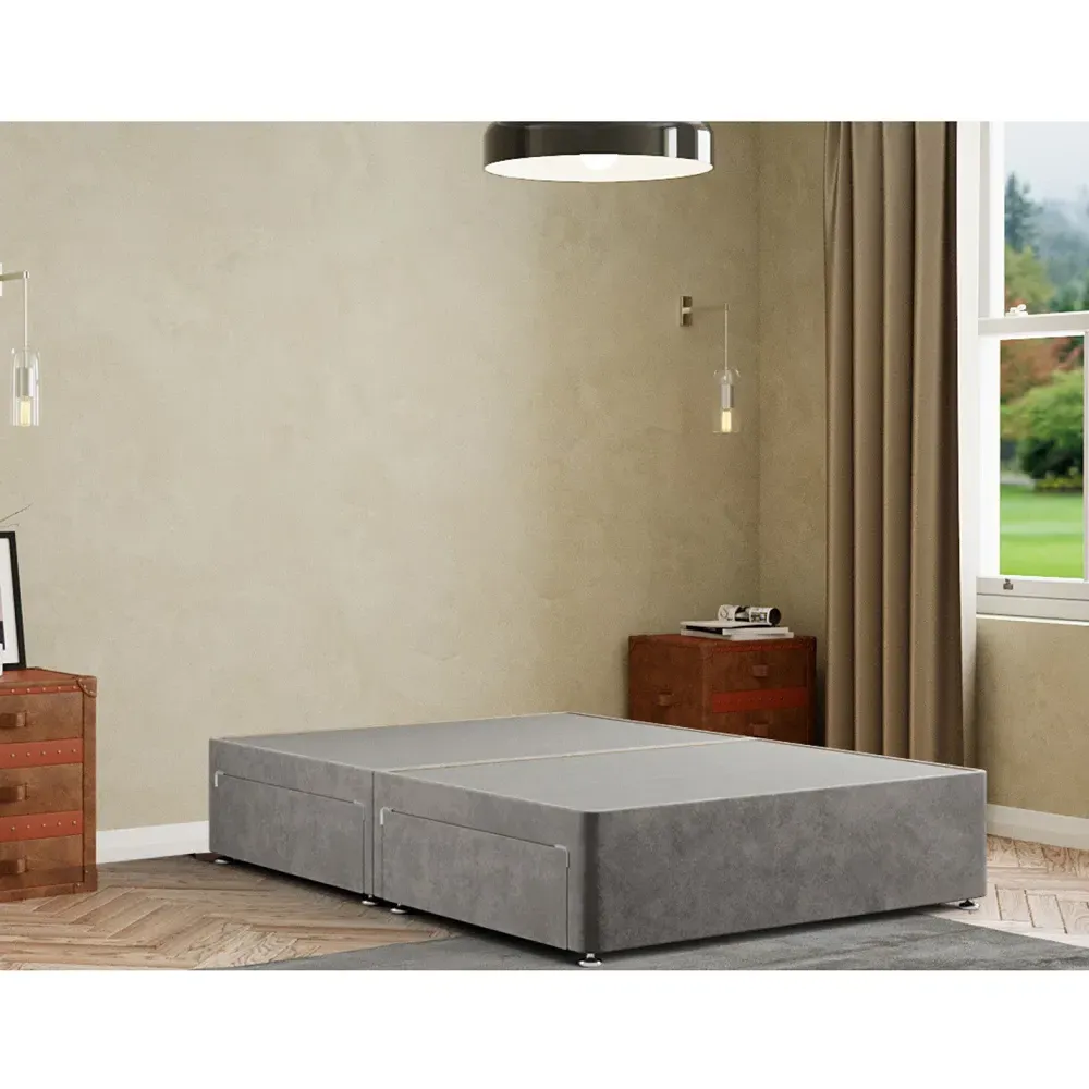 Simple King Size Divan Base with 2 Drawers - Silver, Plush