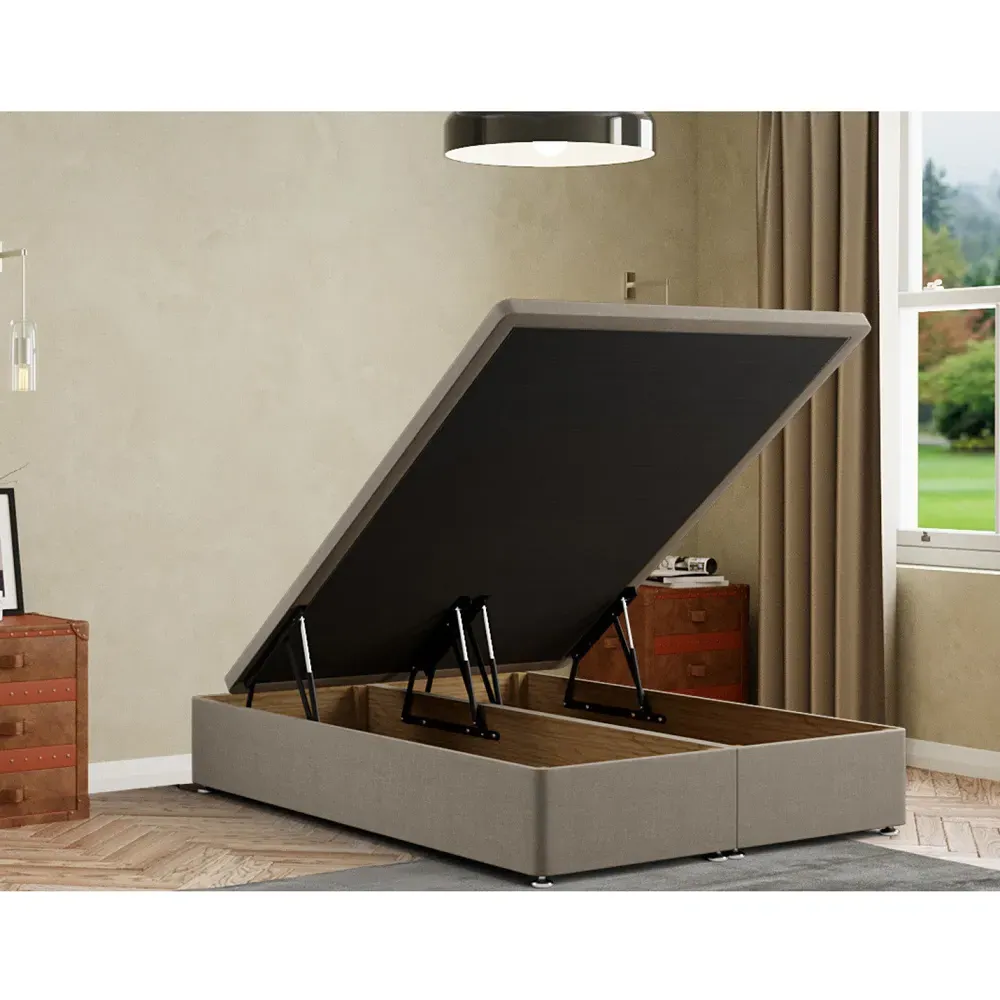 Simple King Size Ottoman Divan Base with Storage - Cream, Malham Weave