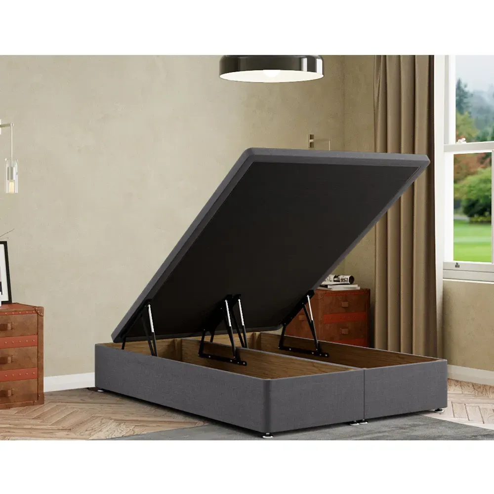 Simple King Size Ottoman Divan Base with Storage - Grey, Linen