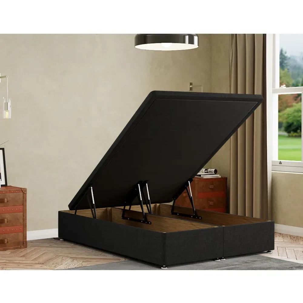 Simple Single Ottoman Divan Base with Storage - Black, Linen