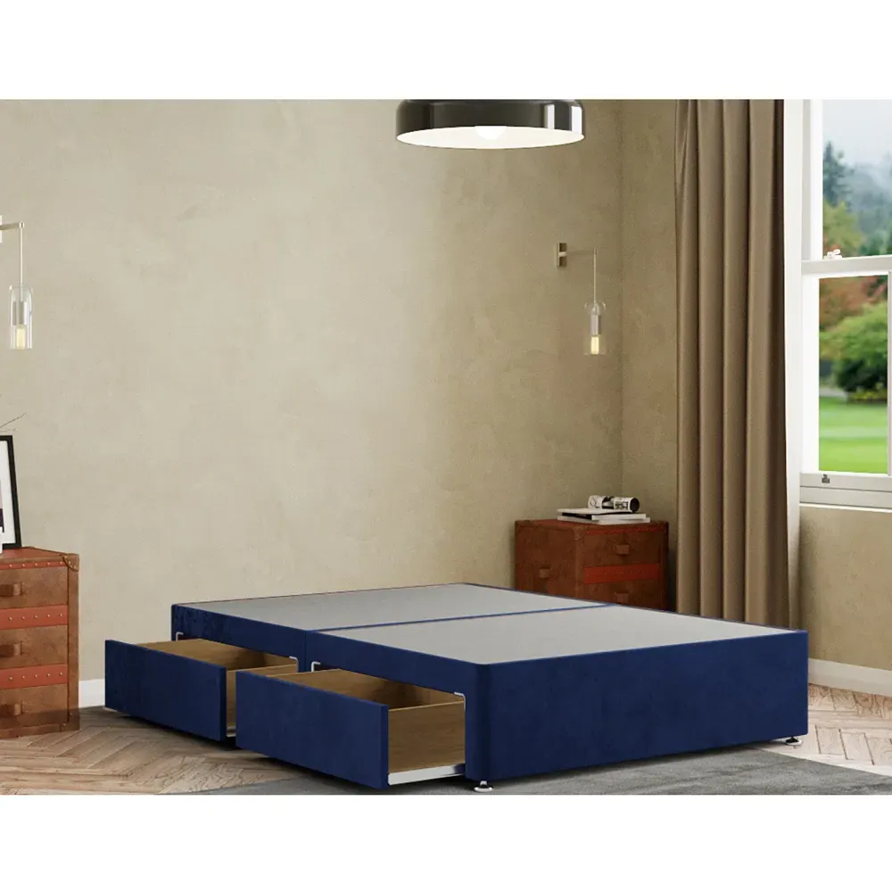 Simple Small Double Divan Base with 2 Drawers - Navy, Plush