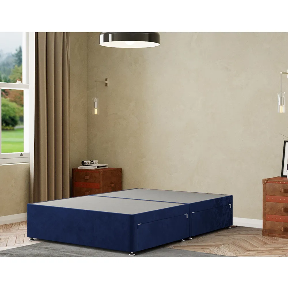 Simple Small Double Divan Base with 2 Drawers - Navy, Plush