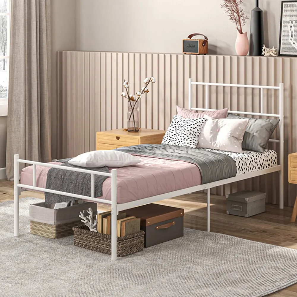 Single Bed Frame - White, Metal