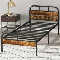 Single Bed Frame with Headboard - Rustic Brown