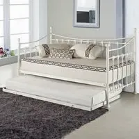 Single Day Bed with Trundle and 2 Mattresses - White, Metal