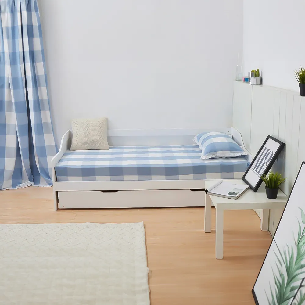 Single Day Bed with Trundle and 2 Mattresses - White, Wood