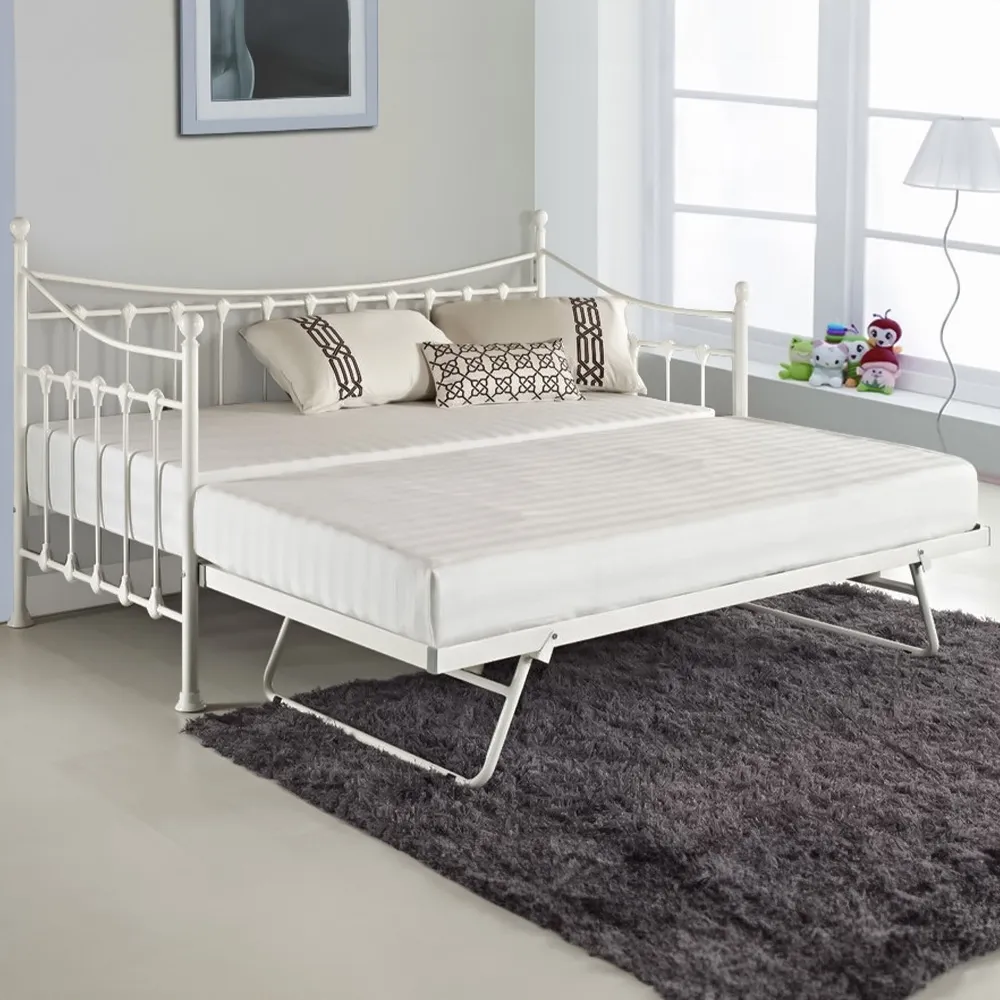 Single Day Bed with Trundle - White, Metal