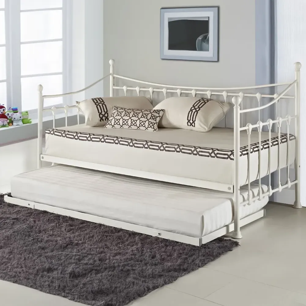 Single Day Bed with Trundle - White, Metal