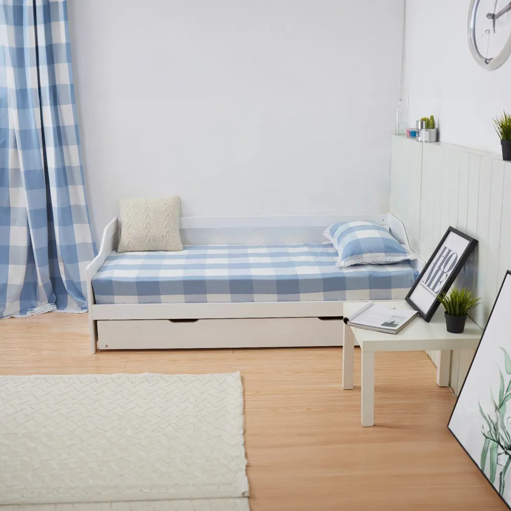 Single Day Bed with Trundle - White, Wood