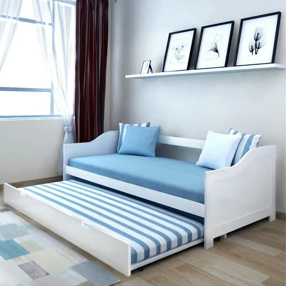 Single Day Bed with Trundle - White, Wood