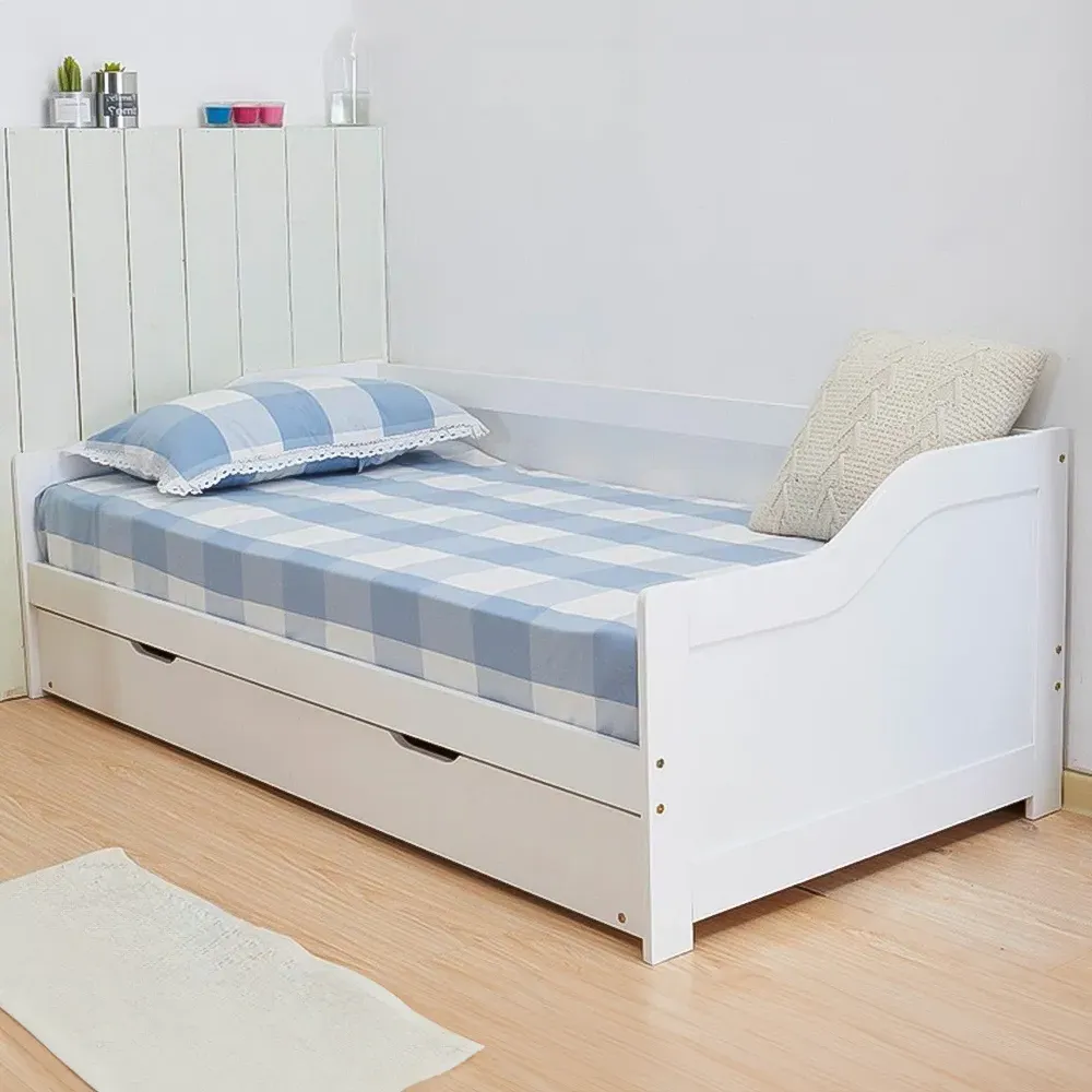 Single Day Bed with Trundle - White, Wood image