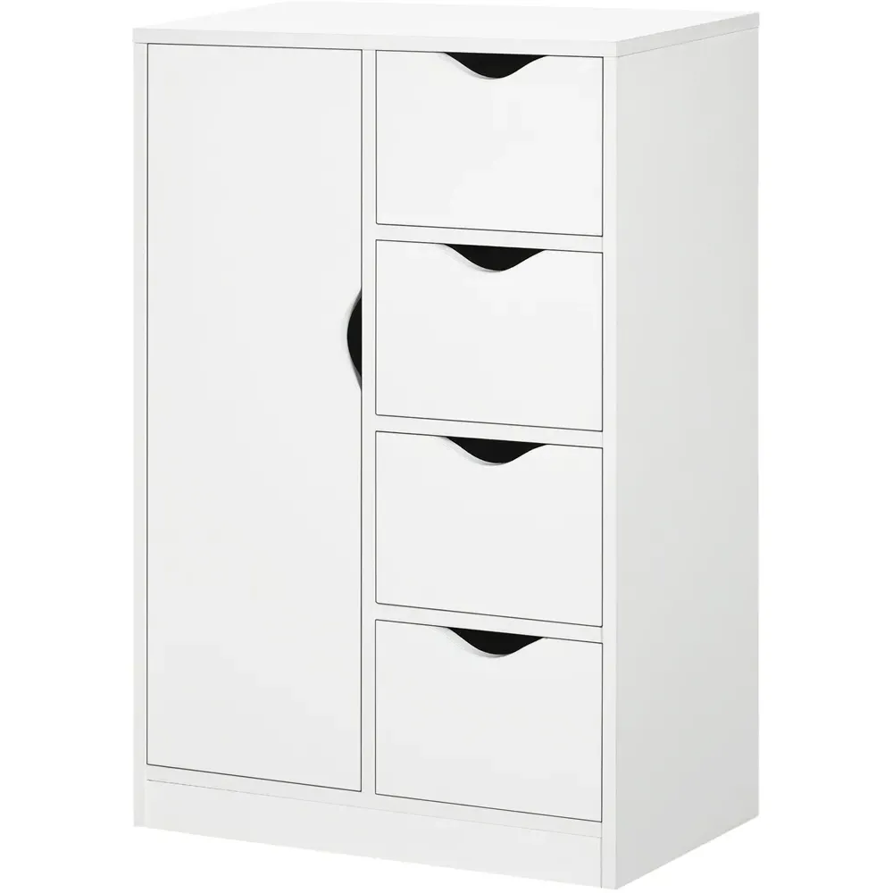 Single Door 4 Drawer Floor Cabinet - White