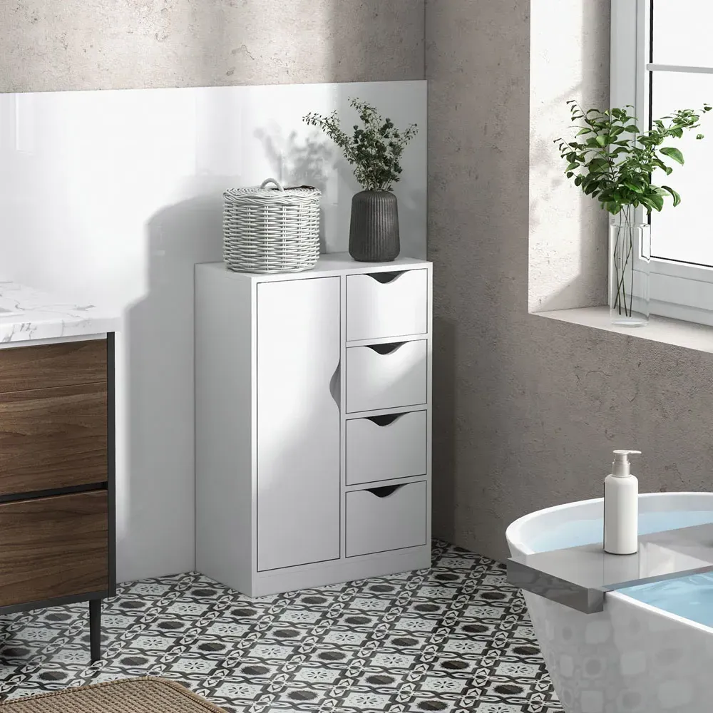 Single Door 4 Drawer Floor Cabinet - White