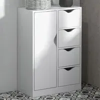 Single Door 4 Drawer Floor Cabinet - White