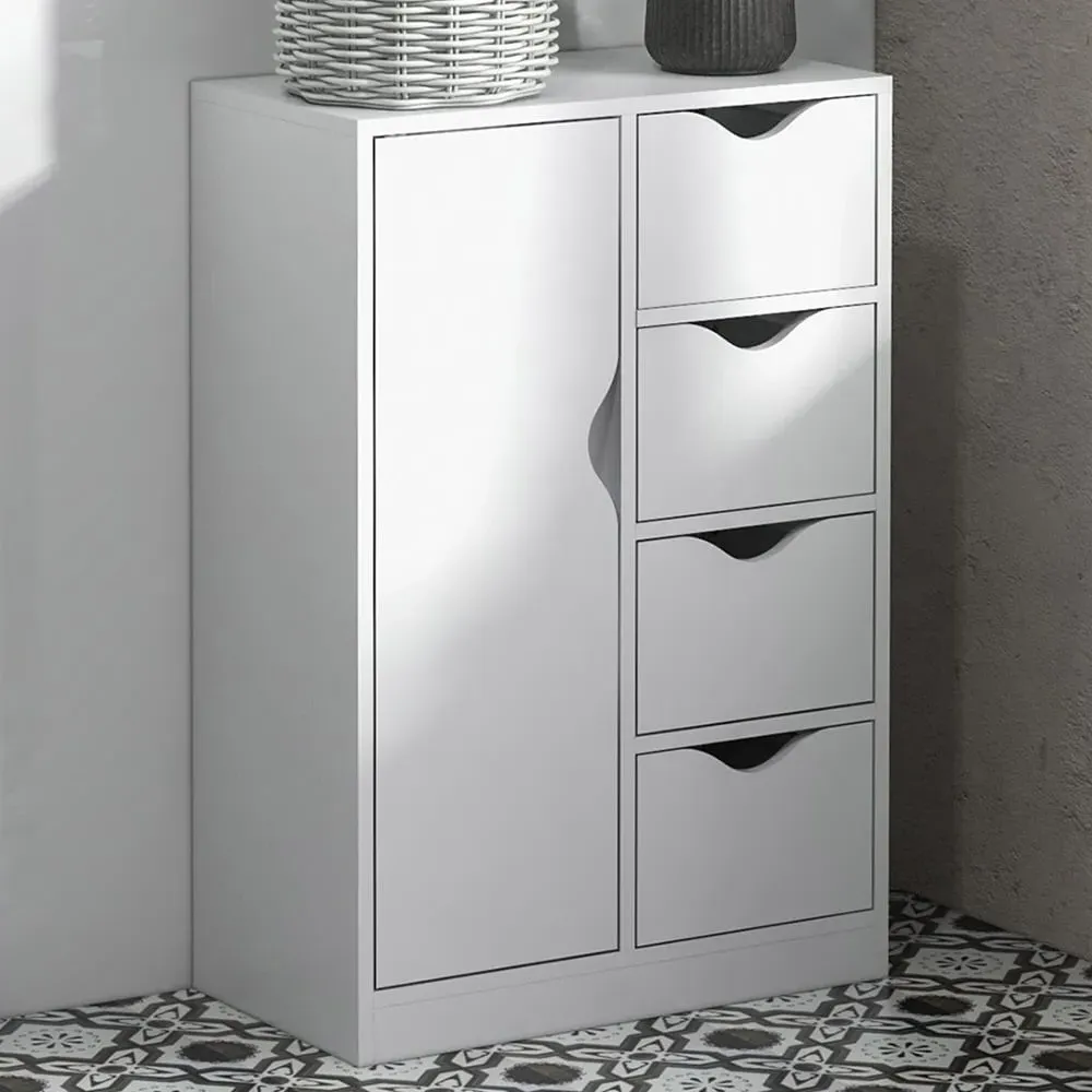 Single Door 4 Drawer Floor Cabinet - White image