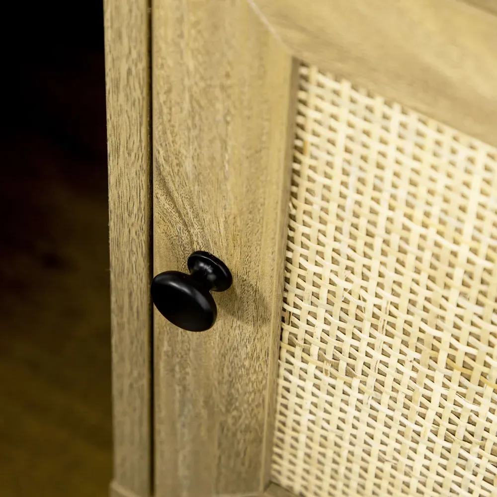 Single Door Bedside Table with Rattan - Brown