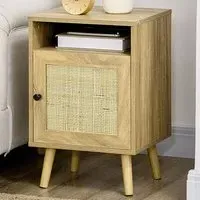 Single Door Bedside Table with Rattan - Brown