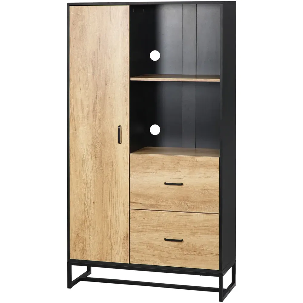 Single Door Display Cabinet with Drawers - Brown