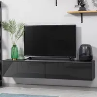 Single Door Floating Wall TV Unit - Black, High Gloss