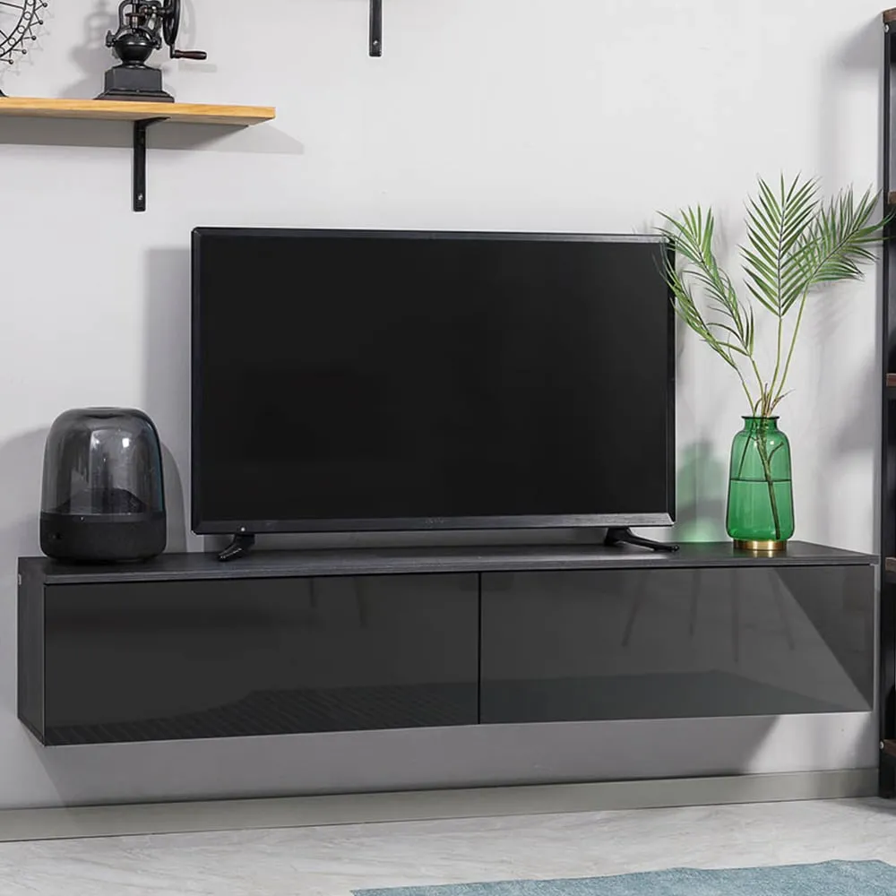 Single Door Floating Wall TV Unit - Black, High Gloss