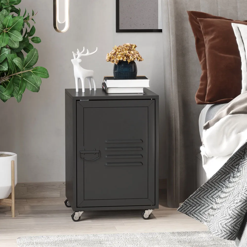Single Door Industrial Bedside Table - Black