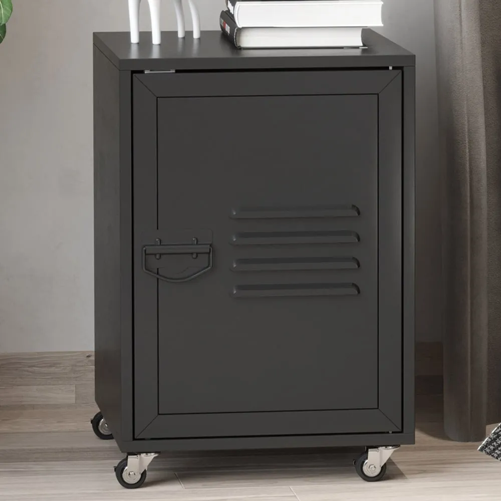 Single Door Industrial Bedside Table - Black image